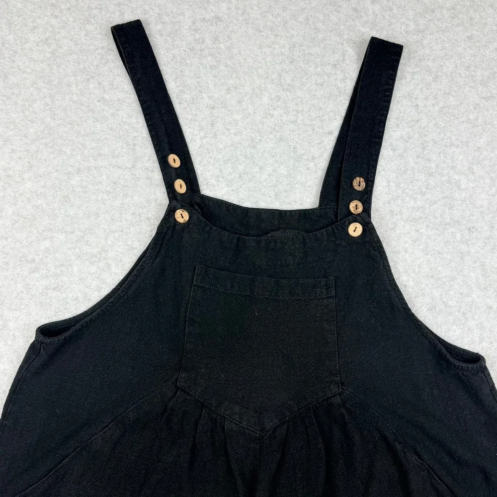 Anrabess Womens Large Black Linen Blend Short Overalls Adjustable Romper Pockets
